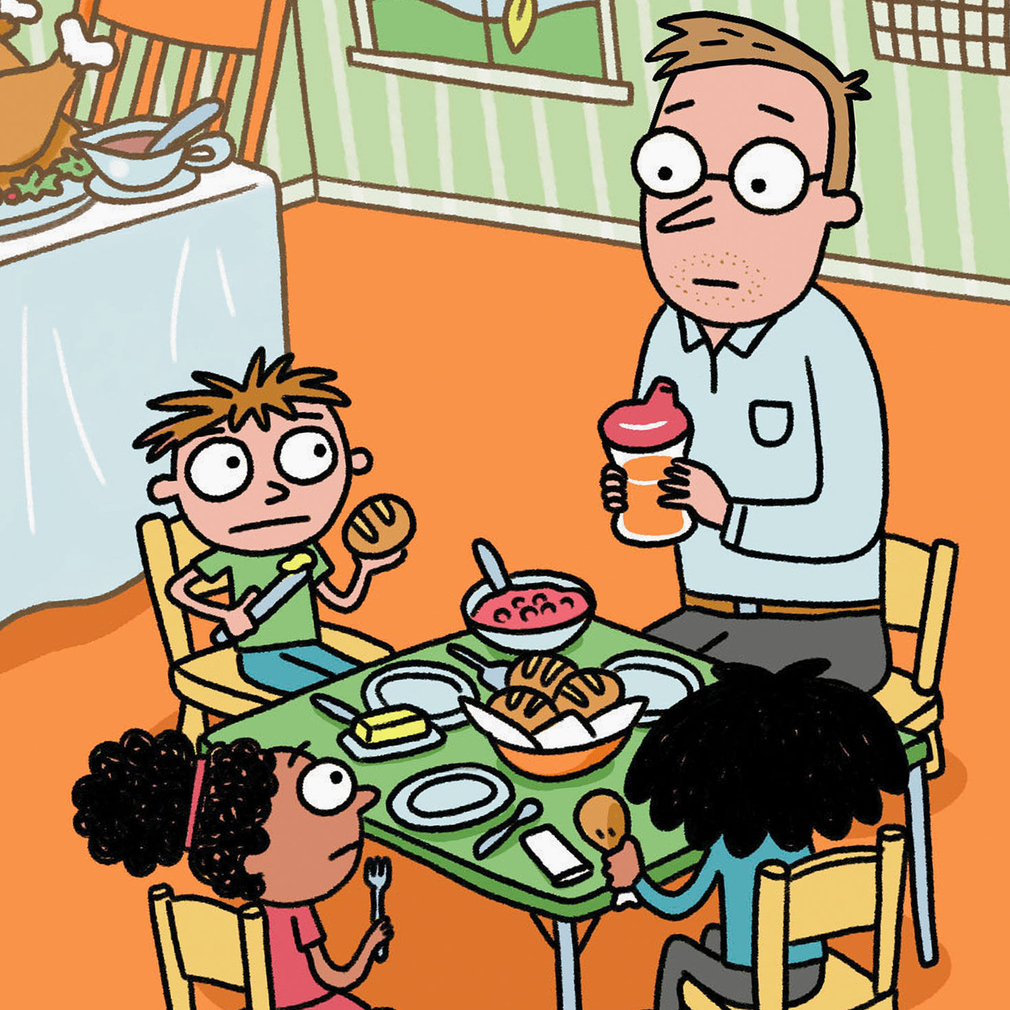 Funny Kids Table Cartoon Thanksgiving Card Card Front Detail image number 4