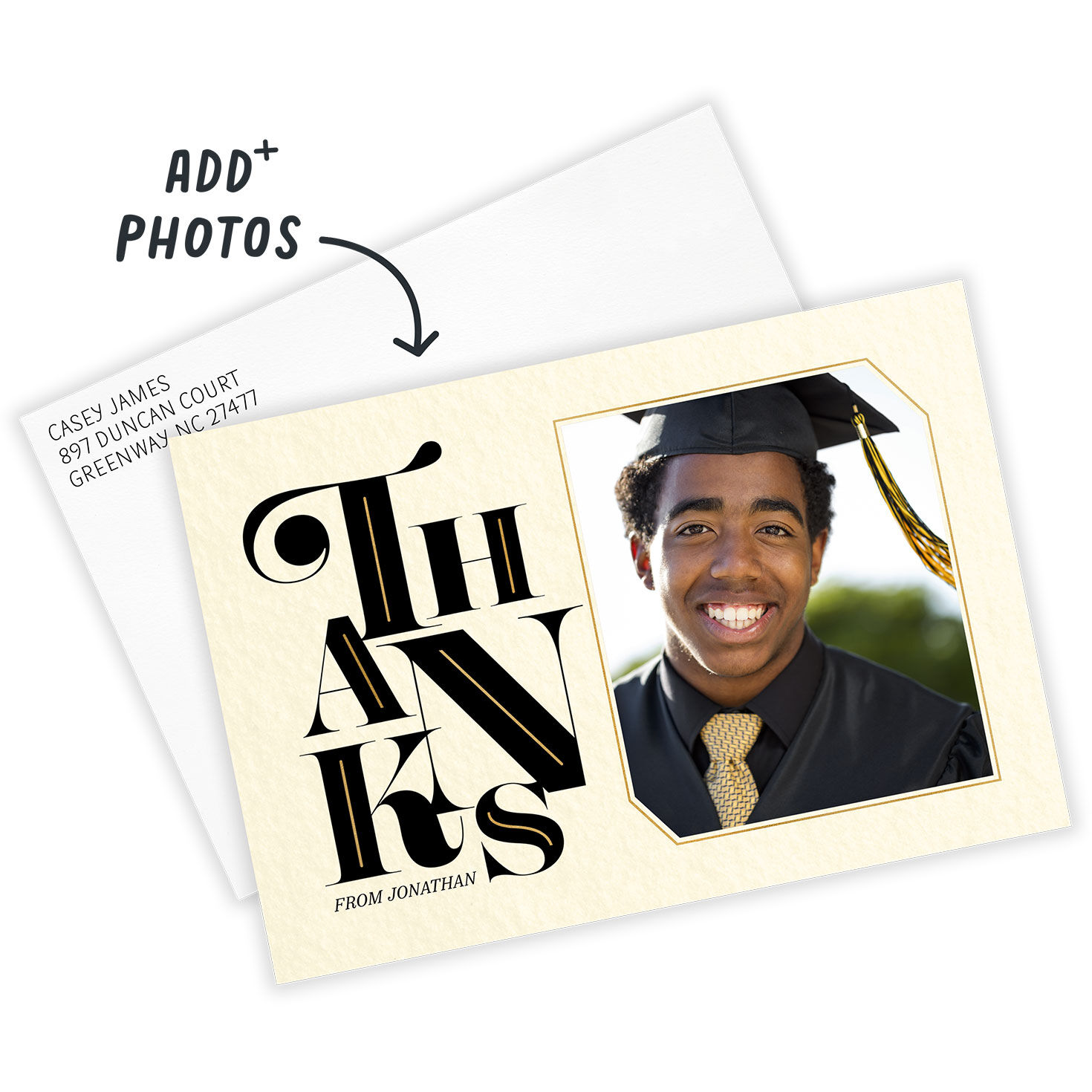 Elegant Vintage Thanks Flat Graduation Thank You Card, , large image number 2