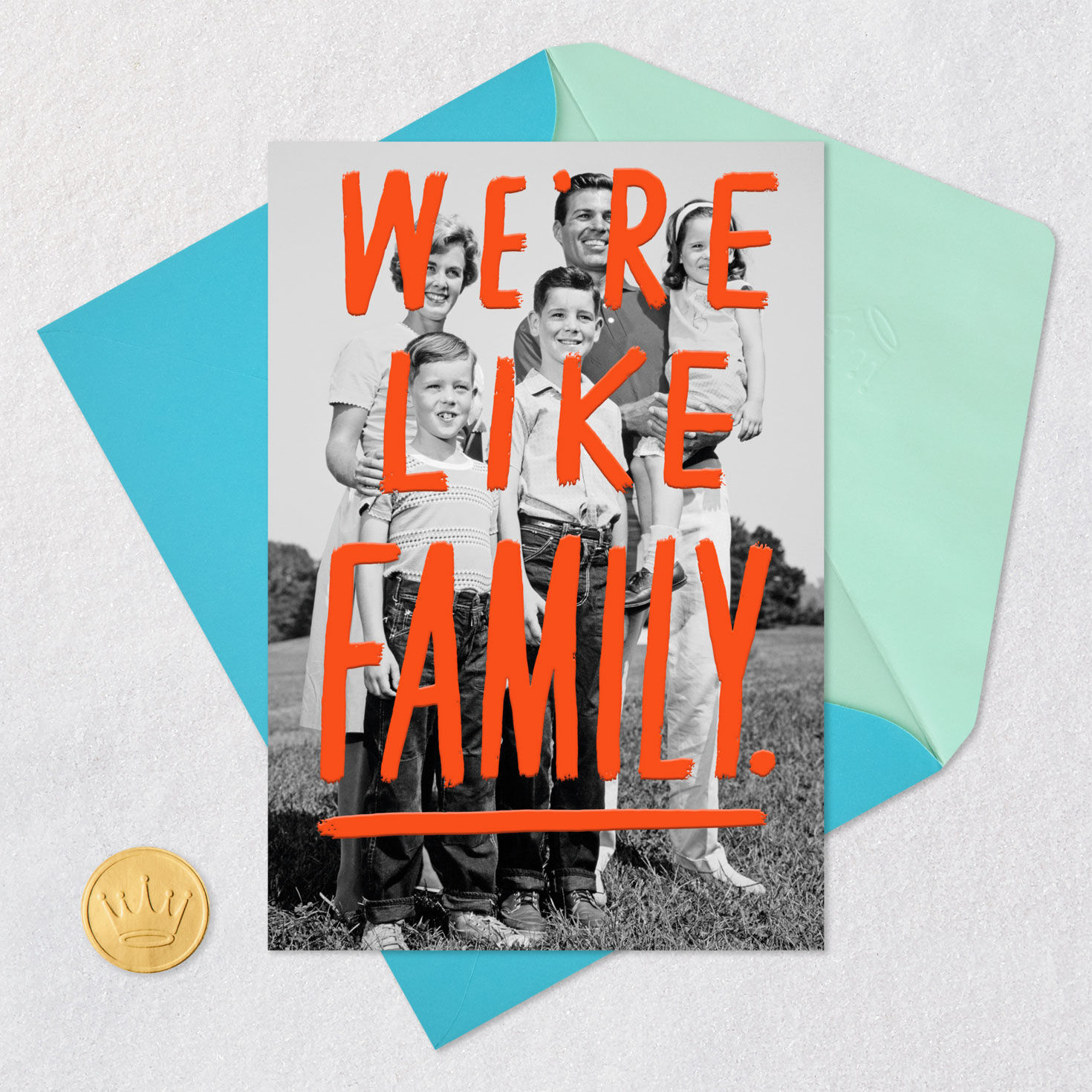 We're Like Family Funny Friendship Card Card Front with Envelope and Gold Seal image number 5