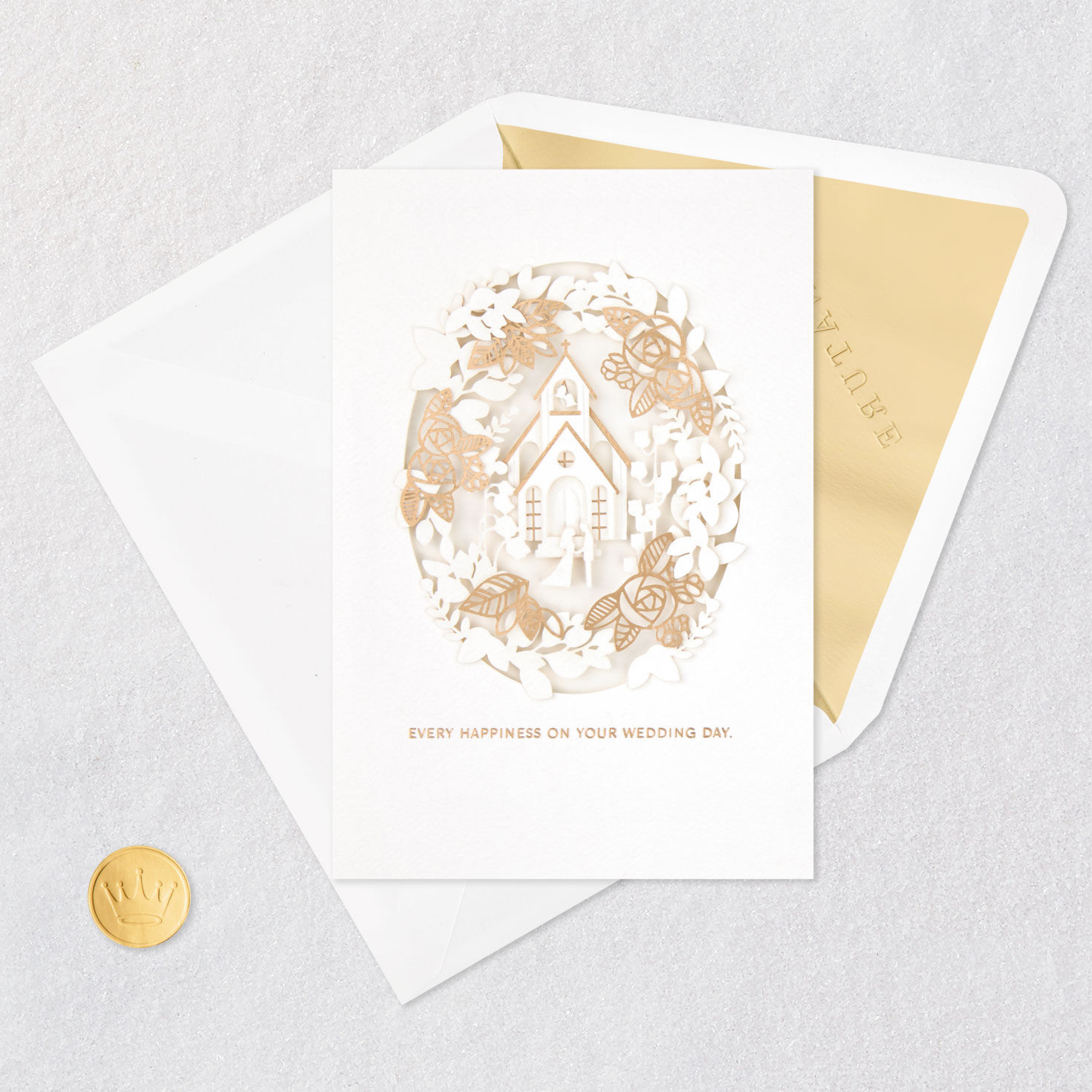White Church with Gold Flowers Wedding Card Signing card image number 5