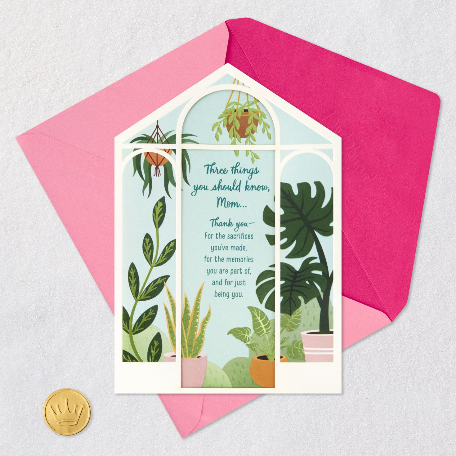 Plants in Greenhouse Mom Mother's Day Card Card Front with Envelope and Gold Seal image number 6