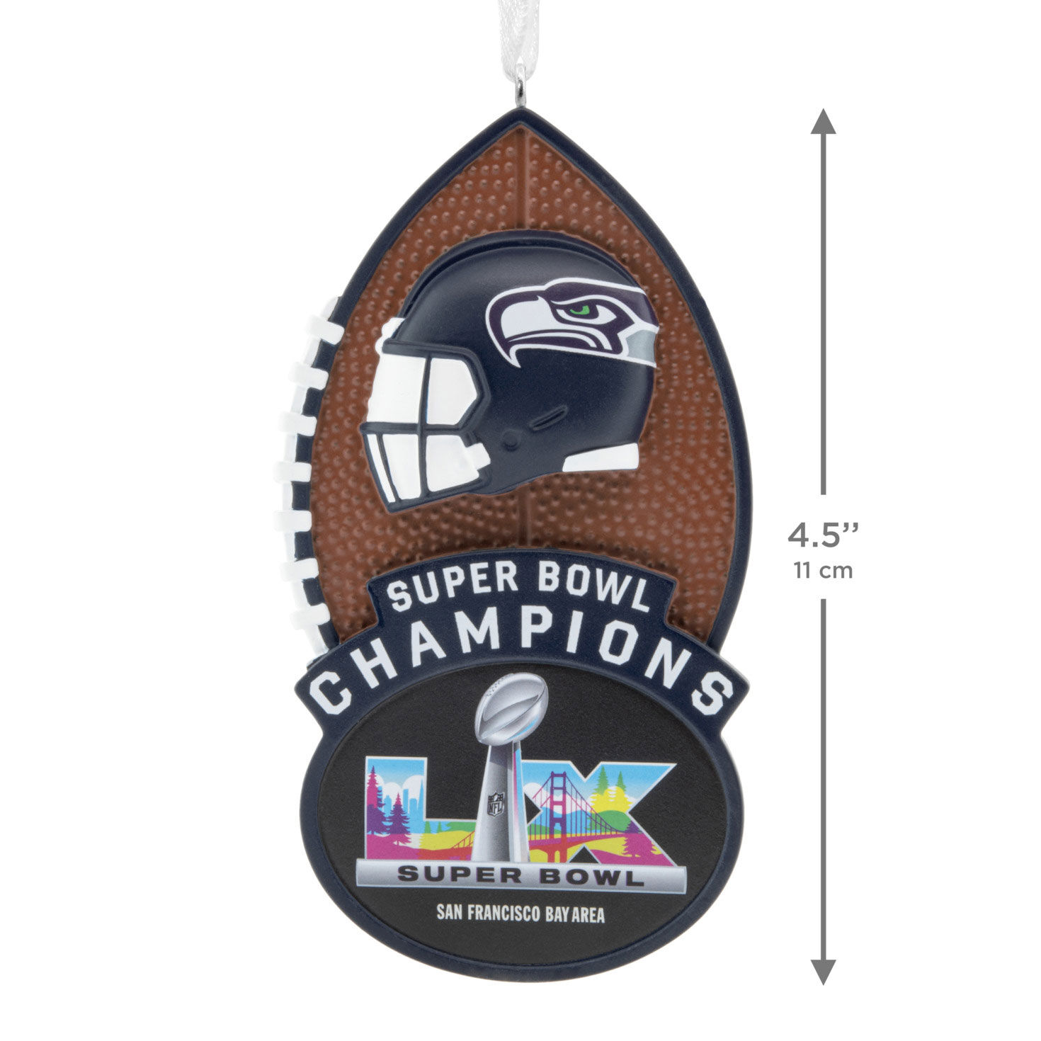 Seattle Seahawks Super Bowl Christmas Ornament measurement image number 3