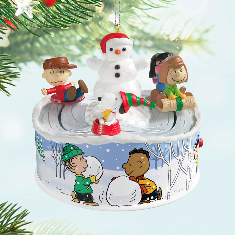 Peanuts Gang Sledding Keepsake Ornament hanging on tree image number 2