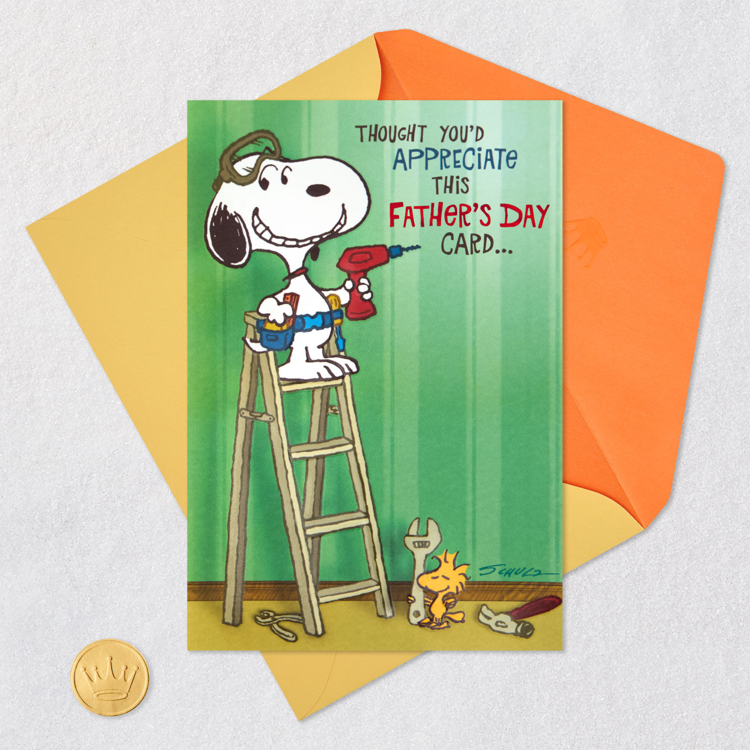 Peanuts Snoopy Home Project Father's Day Card Card Front with Envelope and Gold Seal image number 5