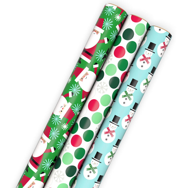 Merry Mix 3-Pack Assorted Wrapping Paper Roll Bundle, 90 sq. ft. total
