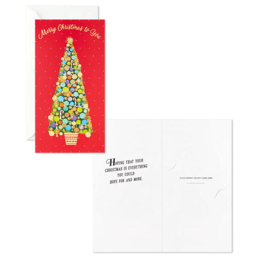 Festive Christmas Tree on Red Christmas Cards, Pack of 6, 