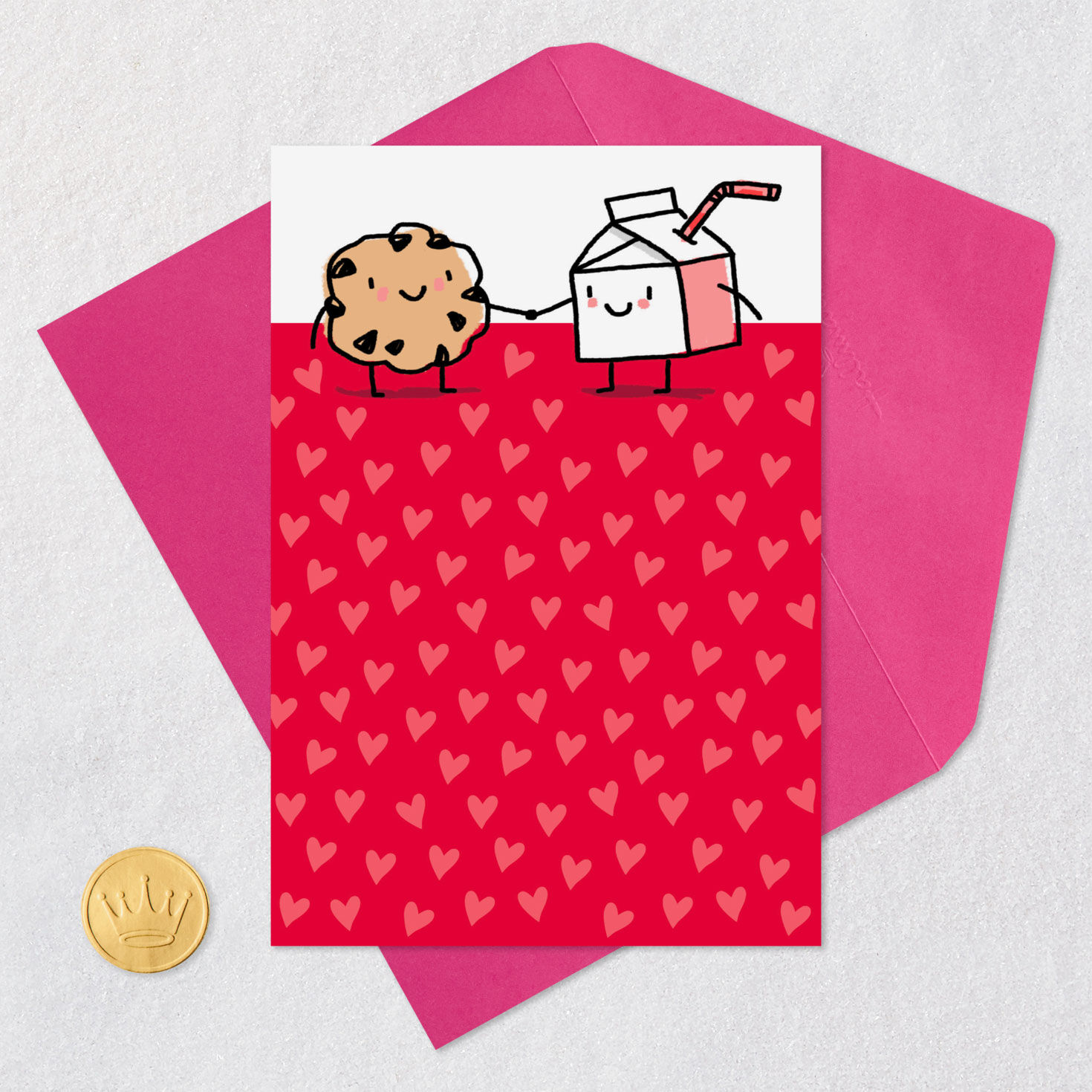 Milk Box and Cookie Valentines Day Card Card Front with Envelope and Gold Seal image number 5