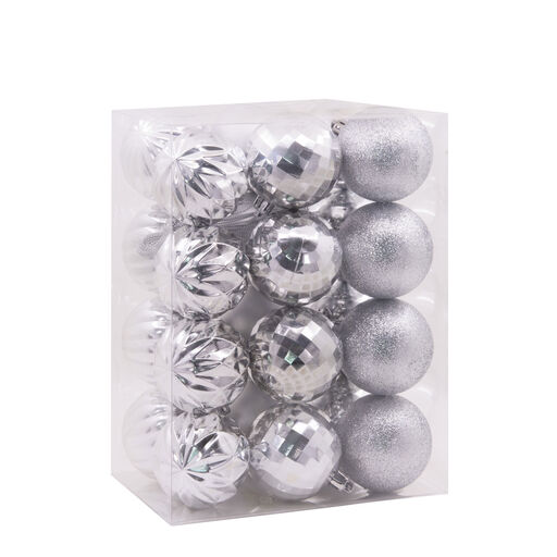 24-Piece Silver Shatterproof Hallmark Ornaments Set, 