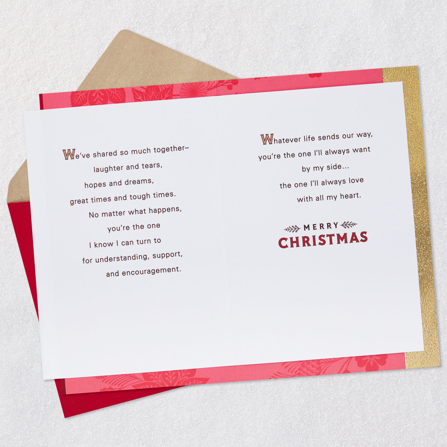 Red Poinsettias Romantic Christmas Card for Wife Open card with envelope image number 4