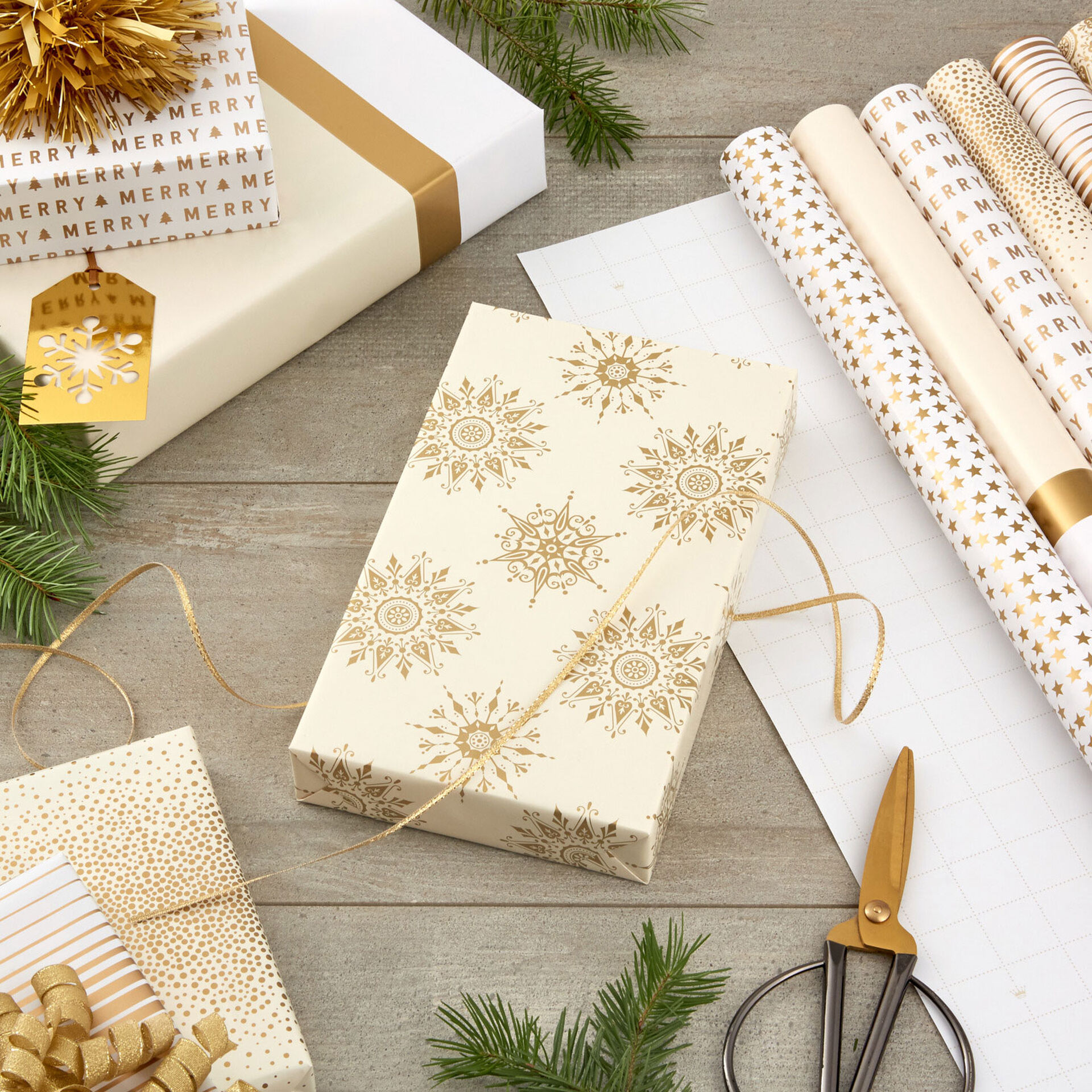 Gold and White 6Pack Holiday Wrapping Paper Assortment, 180 sq. ft