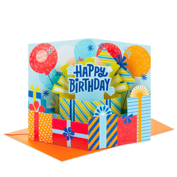 Big Presents and Balloons Musical 3D Pop-Up Birthday Card With Light