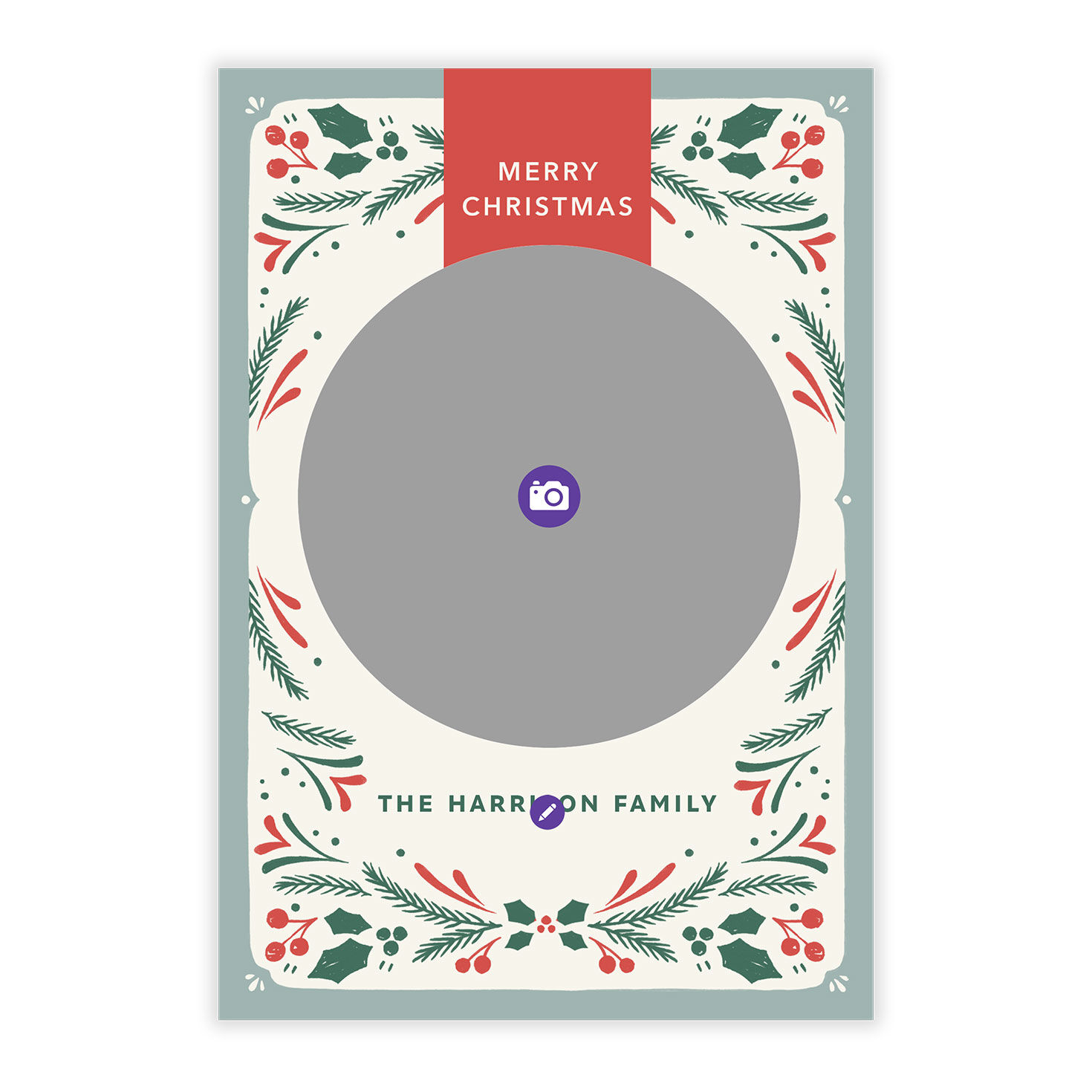 Folk Art Wreath Flat Christmas Photo Card, , large image number 5