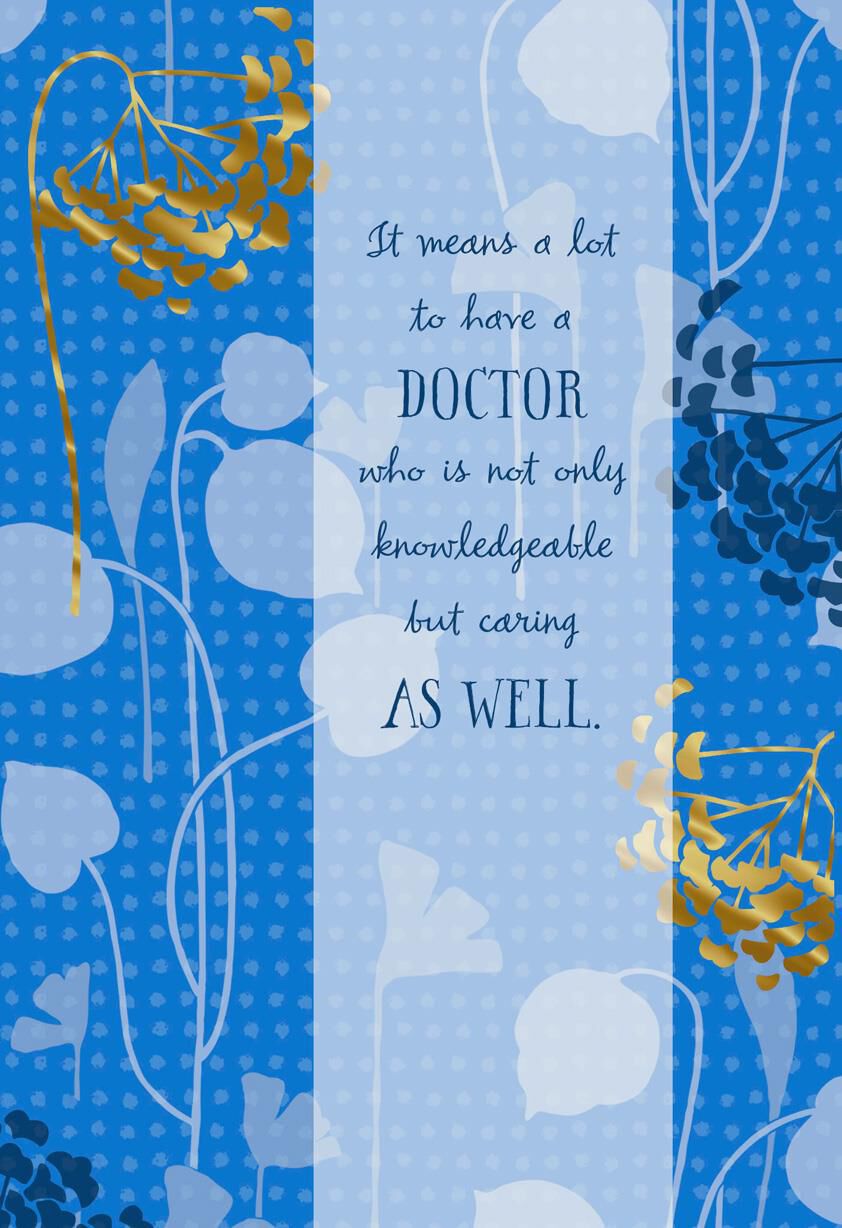 Blue and Gold Flowers Thank You Card for Doctor