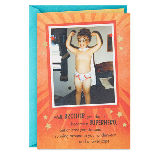 Little Superhero Funny Birthday Card for Brother, 