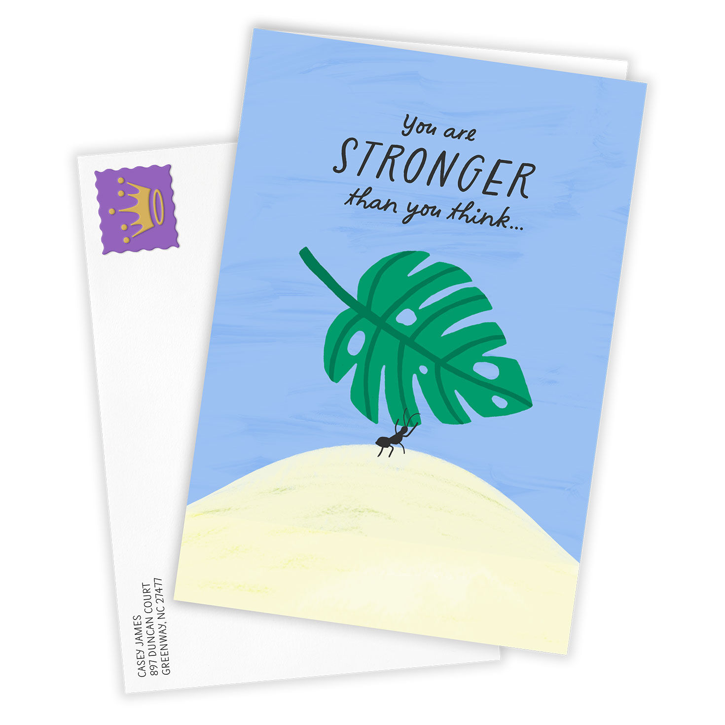 Ant Holding Leaf Personalized Encouragement Card Card Front with Envelope image number 2