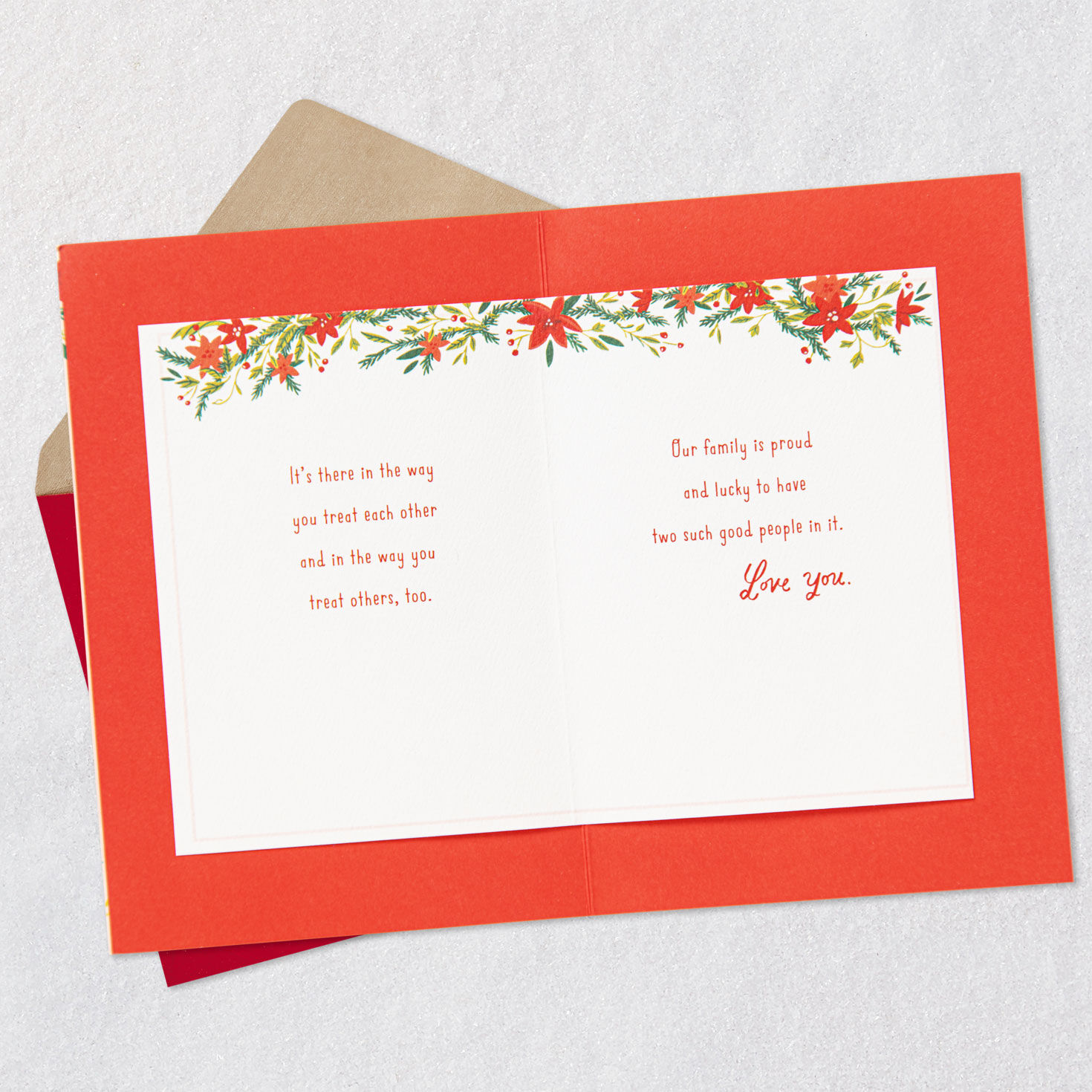 Cardinals and Wreath Daughter and Son-in-Law Christmas Card Open card with envelope image number 4