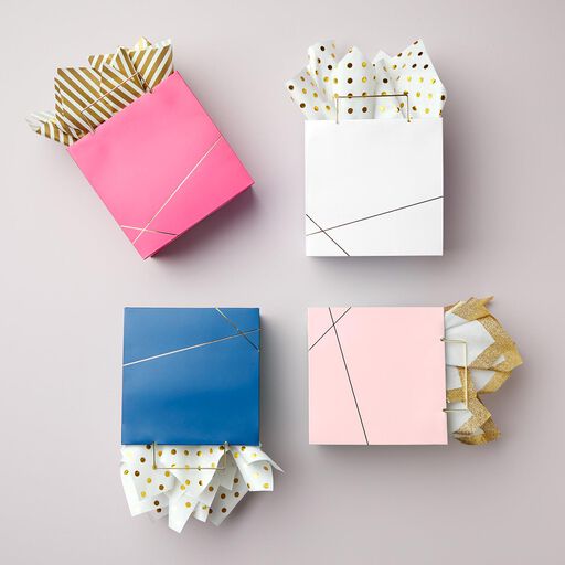 White With Gold Small Square Gift Bag, 5.5", White