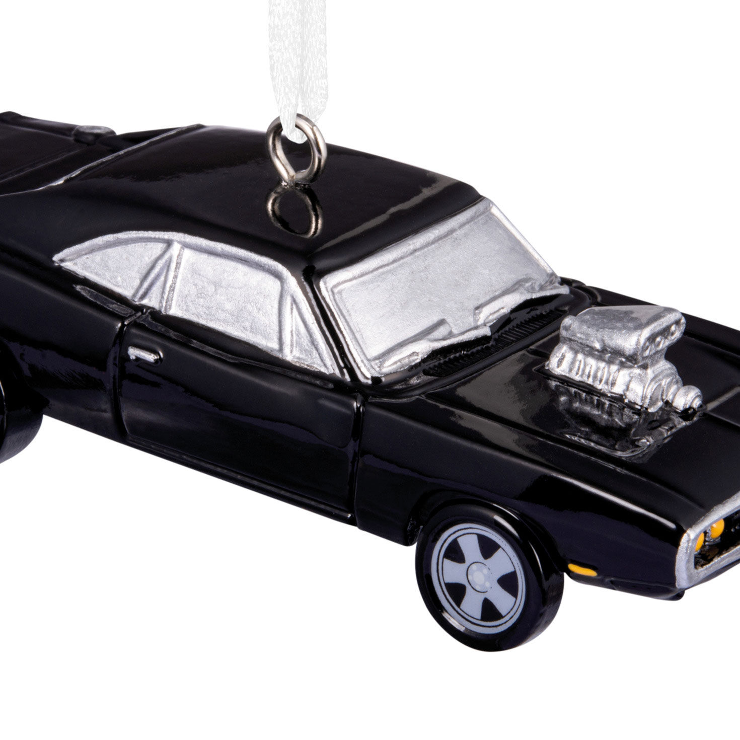 Black Dodge Charger Sports Car Christmas Ornament upclose detail image number 5