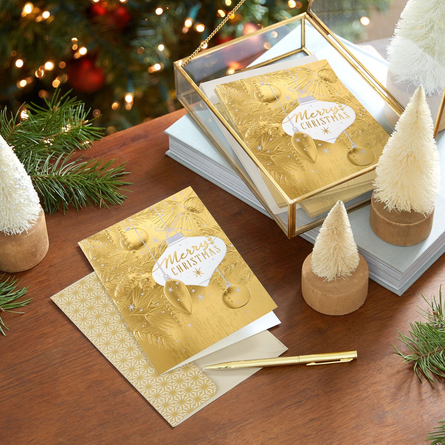 Elegant Gold Foil Ornaments Boxed Christmas Cards, Pack of 16, , large image number 8