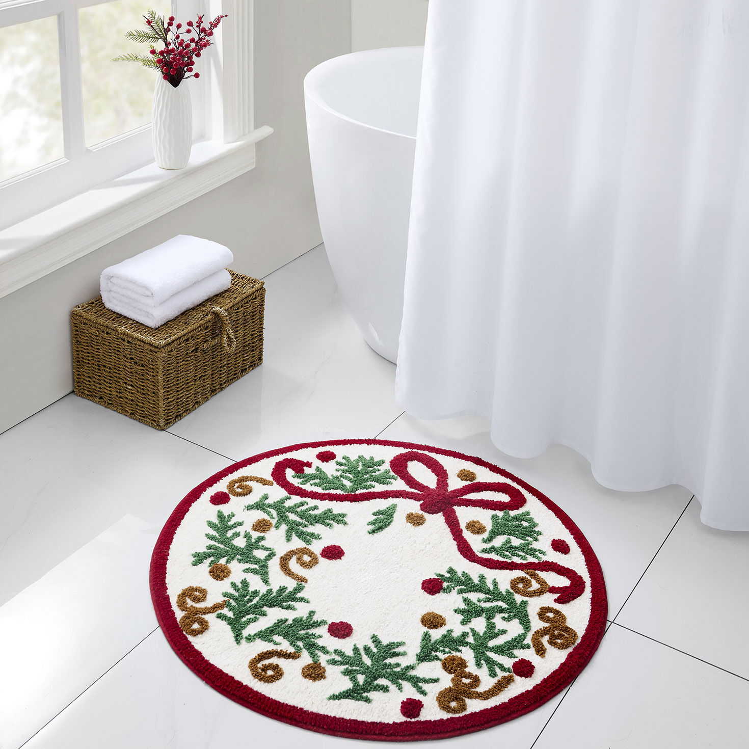 Hallmark Christmas Wreath Tufted Bath Rug in use image number 4