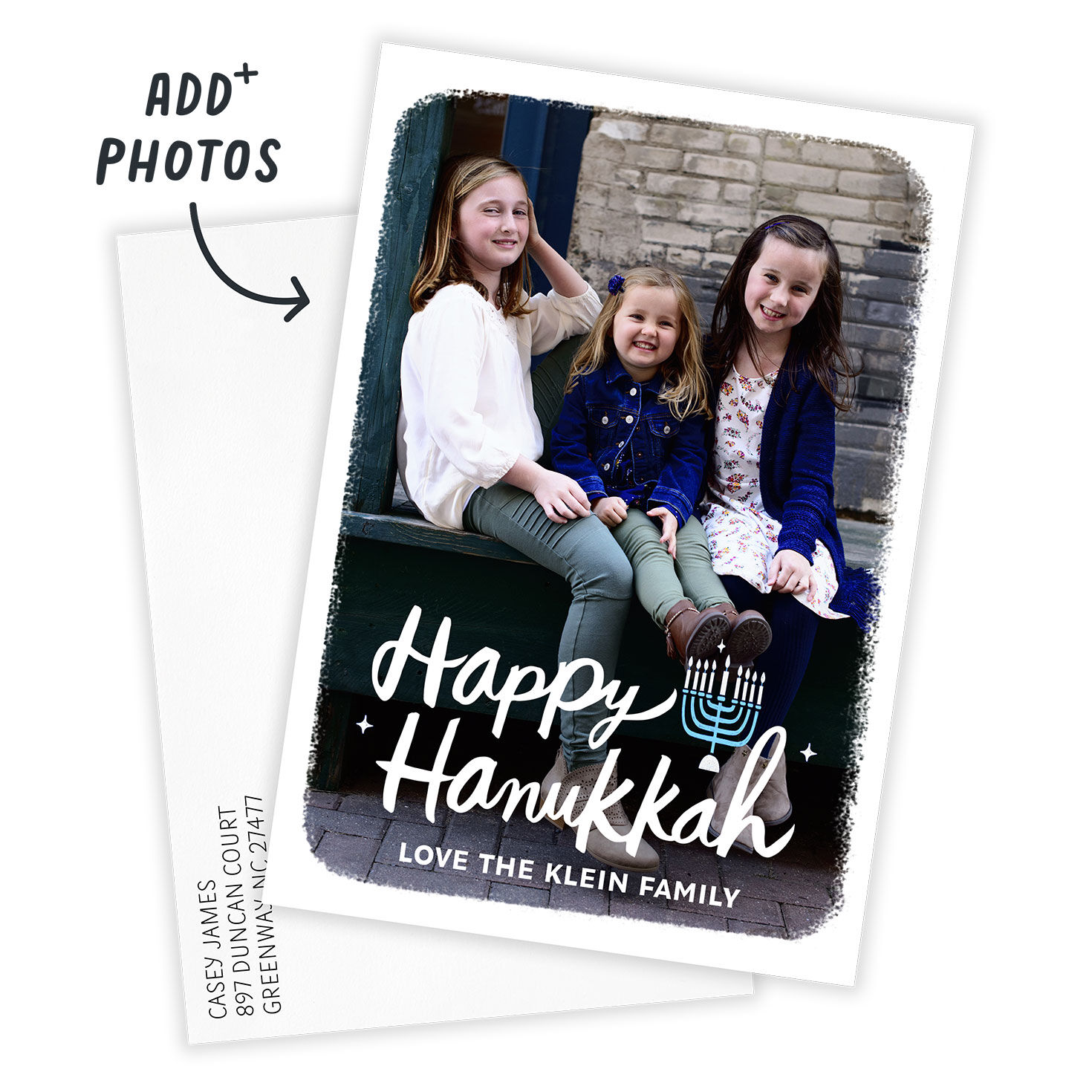 White Frame and Menorah Flat Hanukkah Photo Card, , large image number 3