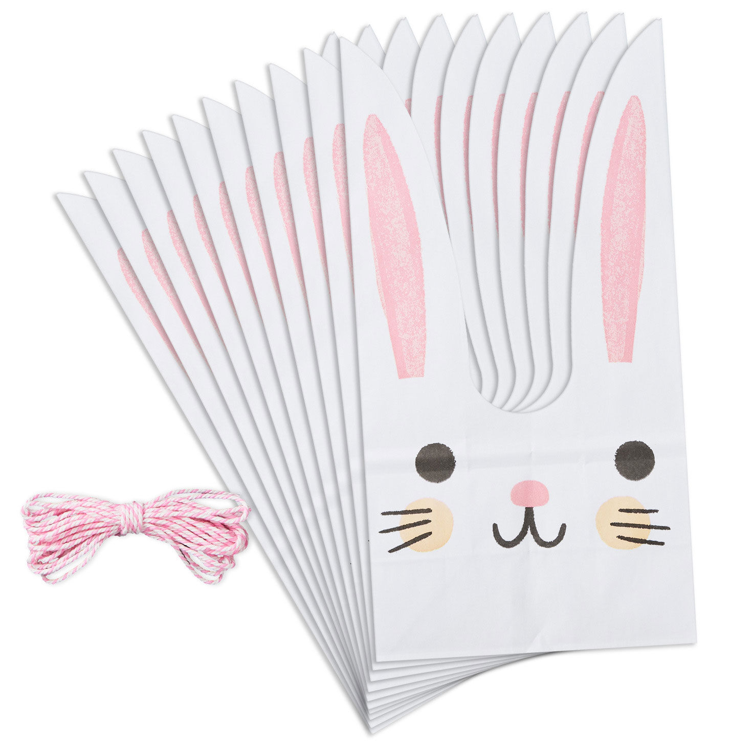 White Bunny Face Paper Treat Bags With Twine Ties flat image number 4