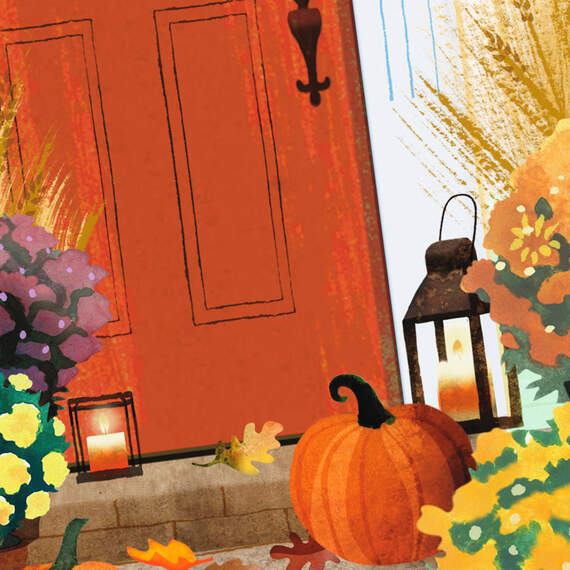 Wreath on Door Thinking of You Thanksgiving Card, , large image number 4