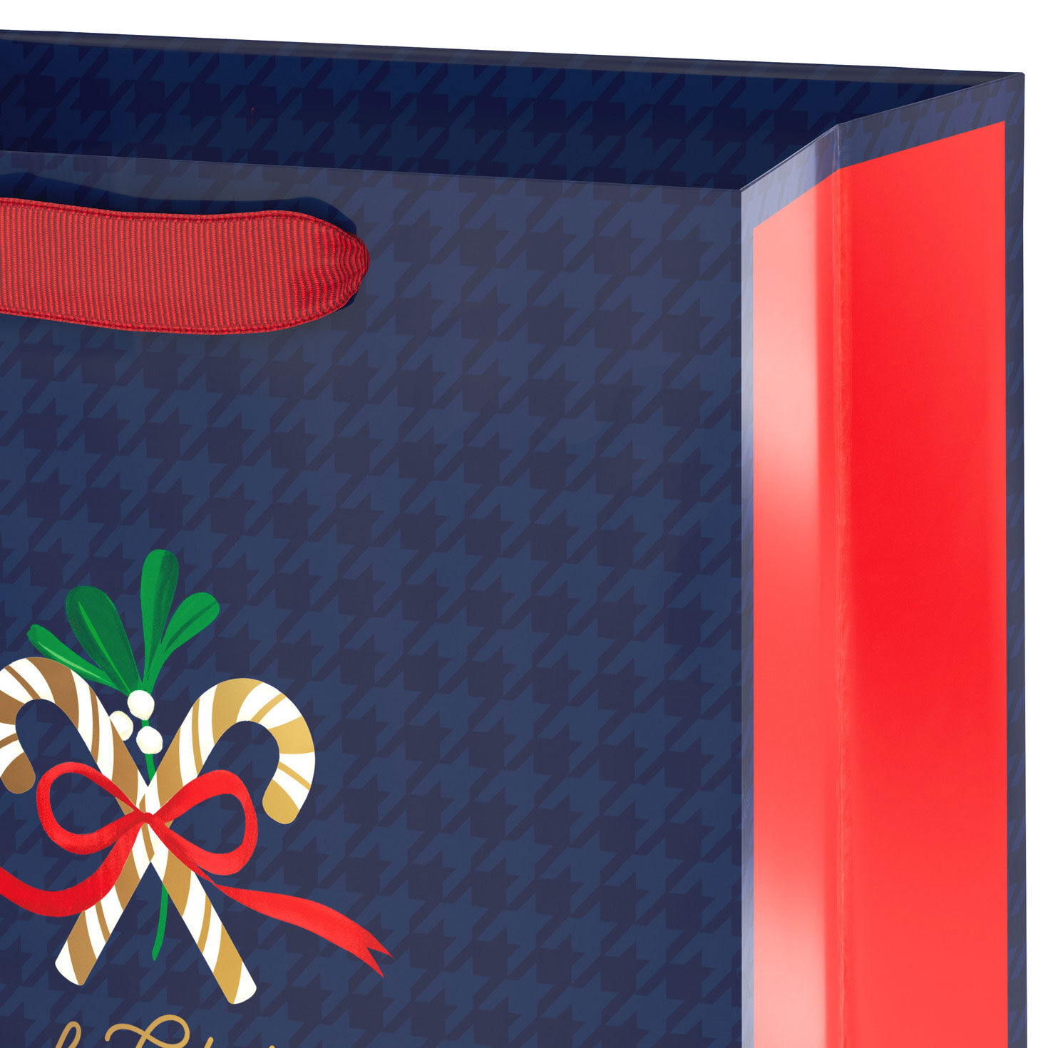 Blue Houndstooth with Candy Canes Christmas Gift Bag Handle Detail image number 4