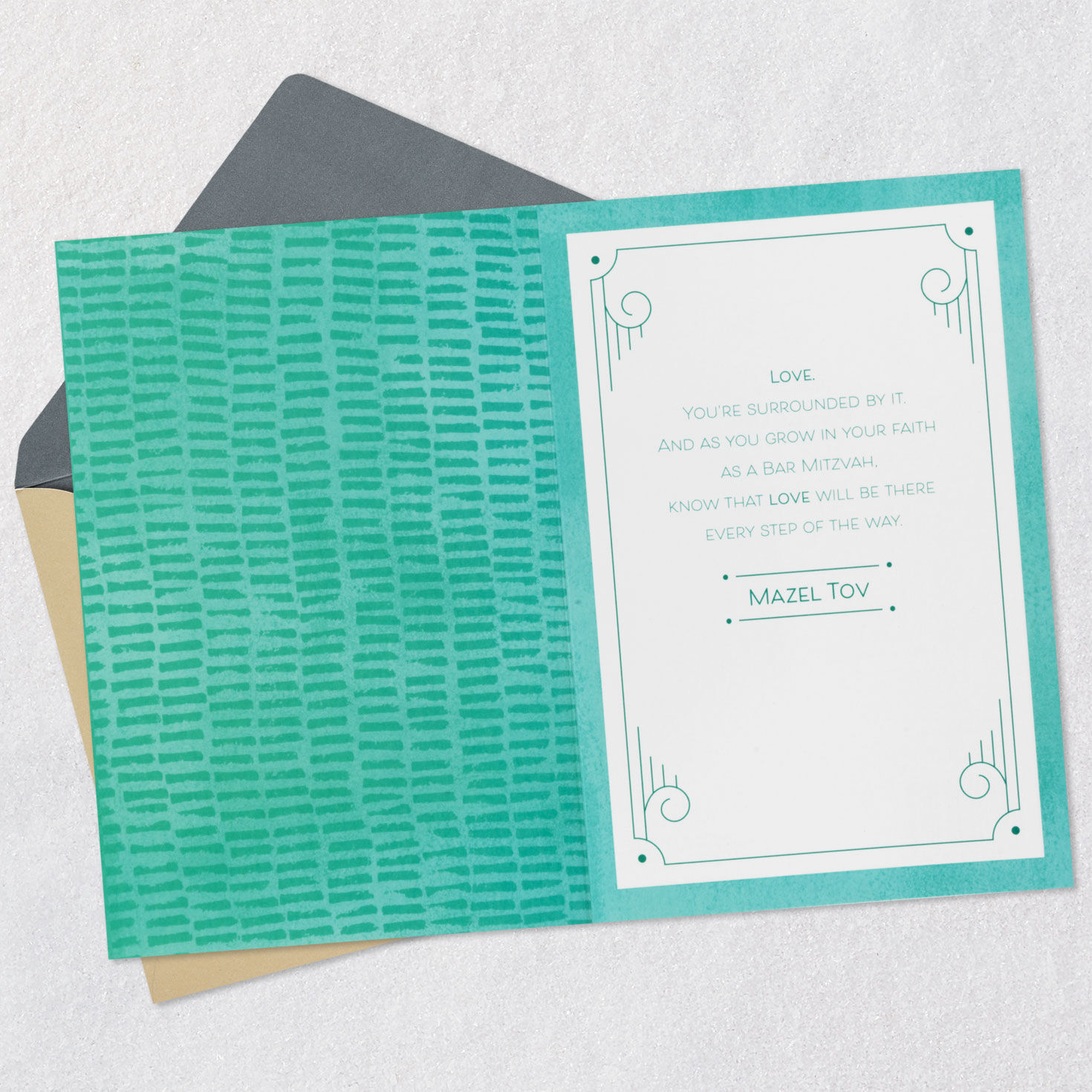 Wooden Hamsa Bar Mitzvah Card for Boys Open card with envelope image number 3