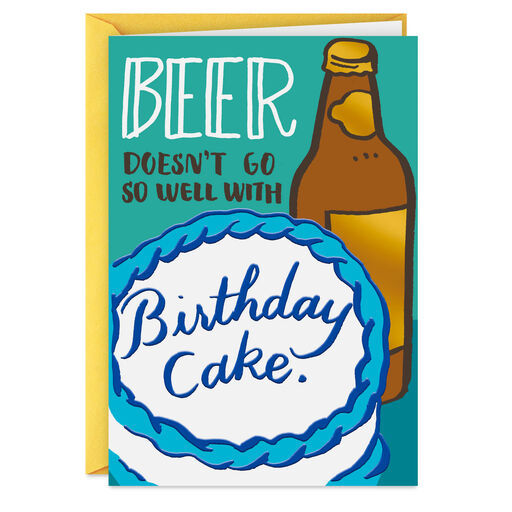 Beer and Cake Funny Birthday Card, 