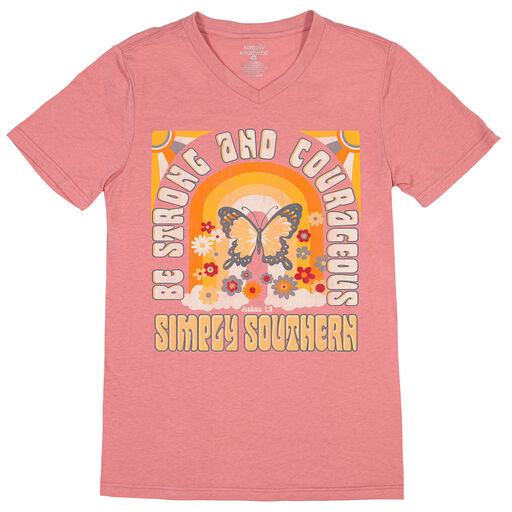 Simply Southern Be Strong and Courageous Pink T-Shirt, Small, 