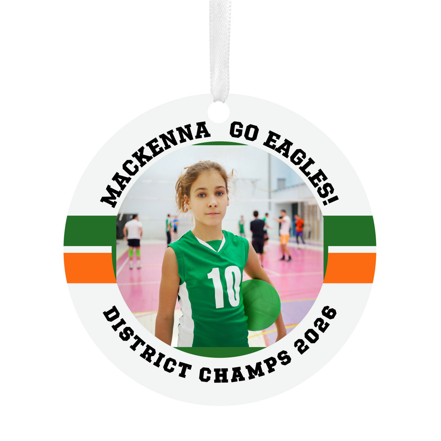 Volleyball Round Metal Personalized Ornament, Custom Photo and Text