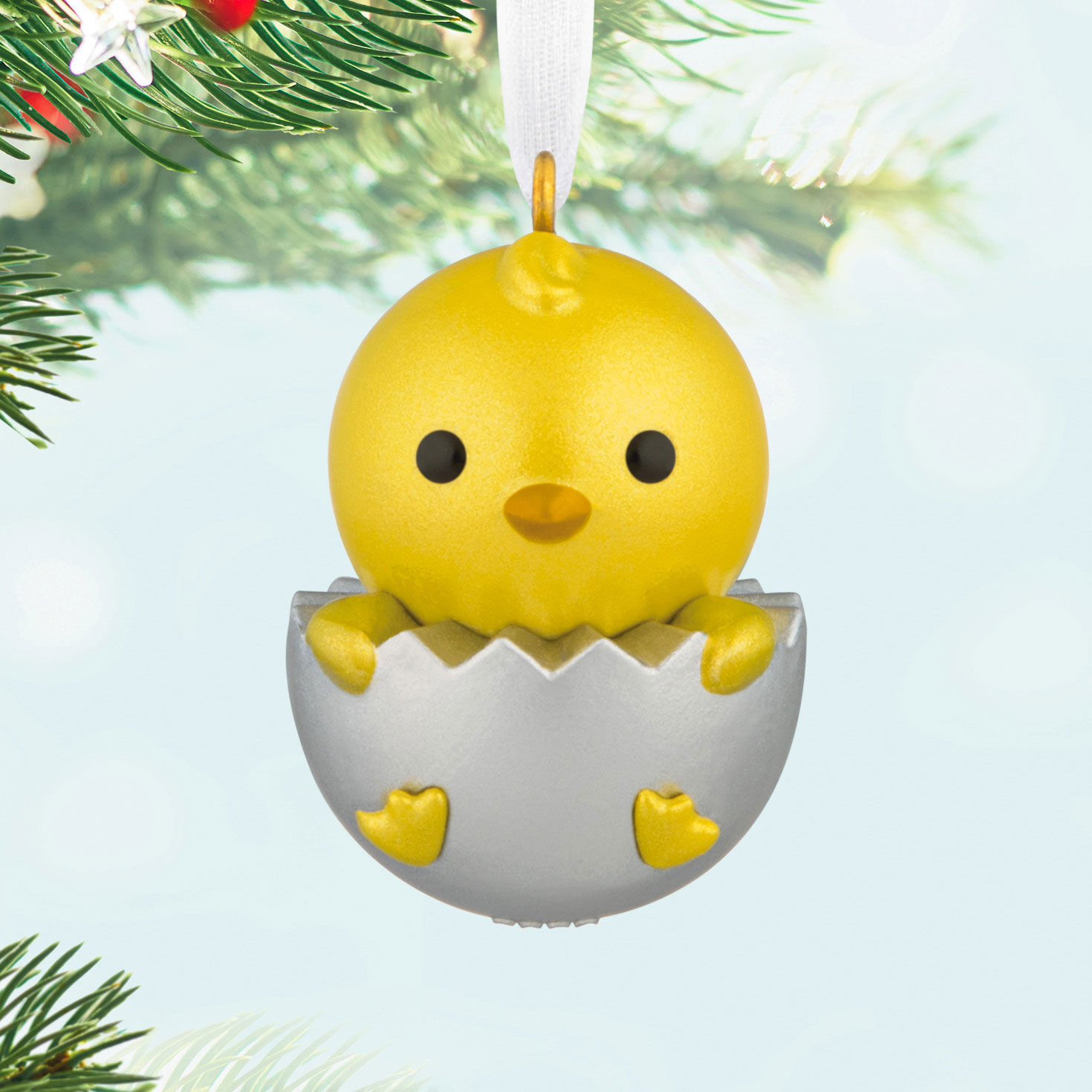 Yellow Chick in Egg Keepsake Ornament Hanging on tree image number 2