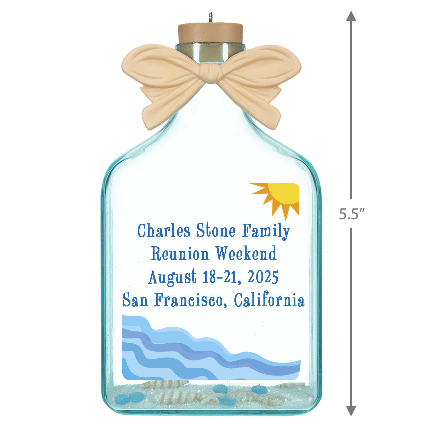 Beach Glass Bottle Personalized Christmas Ornament  image number 3