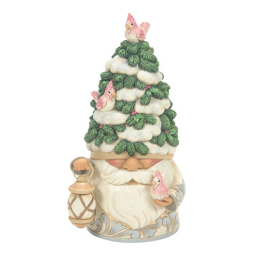 Jim Shore White Woodland Gnome With Evergreen Tree Hat Figurine, 7.09", 