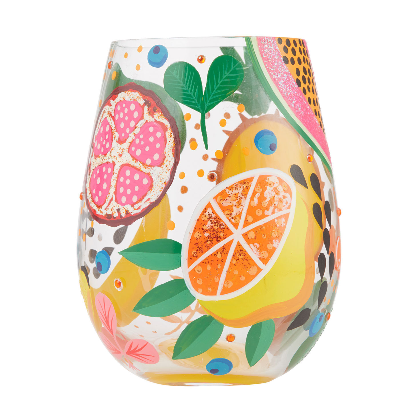 Lolita Tropical Fruit Handpainted Stemless Wine Glass, 20 oz.