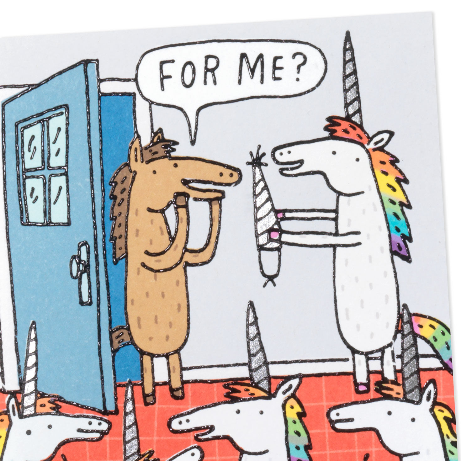 Horse and Unicorns at Party Funny Birthday Card Card Front Detail image number 4