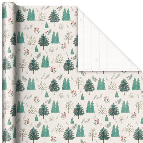 Holly and Berries on White Holiday Wrapping Paper, 45 sq. ft., , large