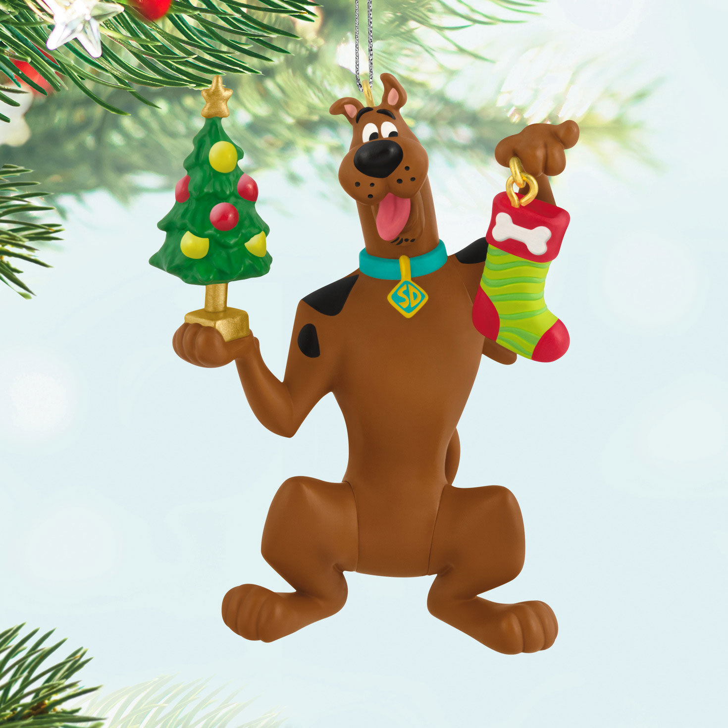 Scooby-Doo Holding Tree Stocking Keepsake Ornament Hanging on tree image number 2