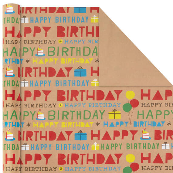 Primary Birthday 3-Pack Kraft Wrapping Paper, 105 sq. ft. total, , large image number 6