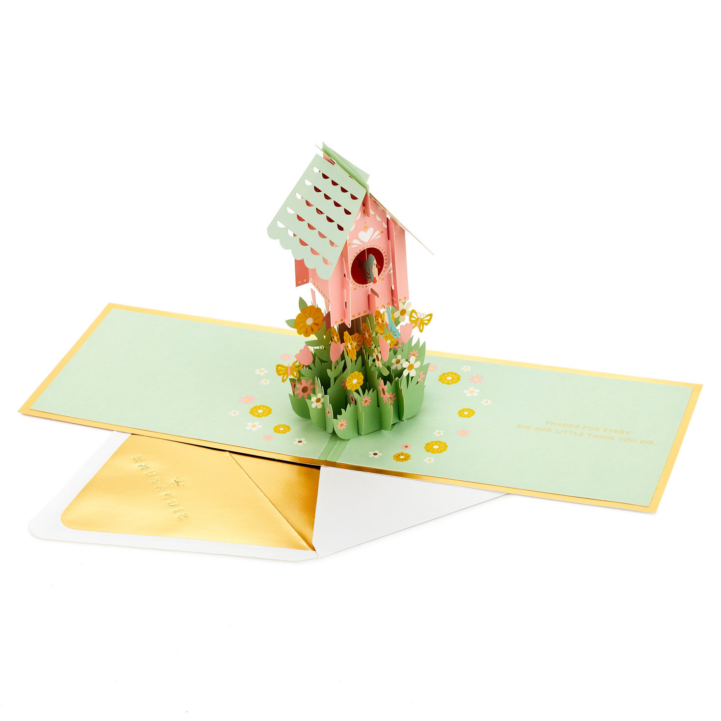 Birdhouse 3D Pop-Up Mother's Day Card for Mom card open wiht envelope image number 2