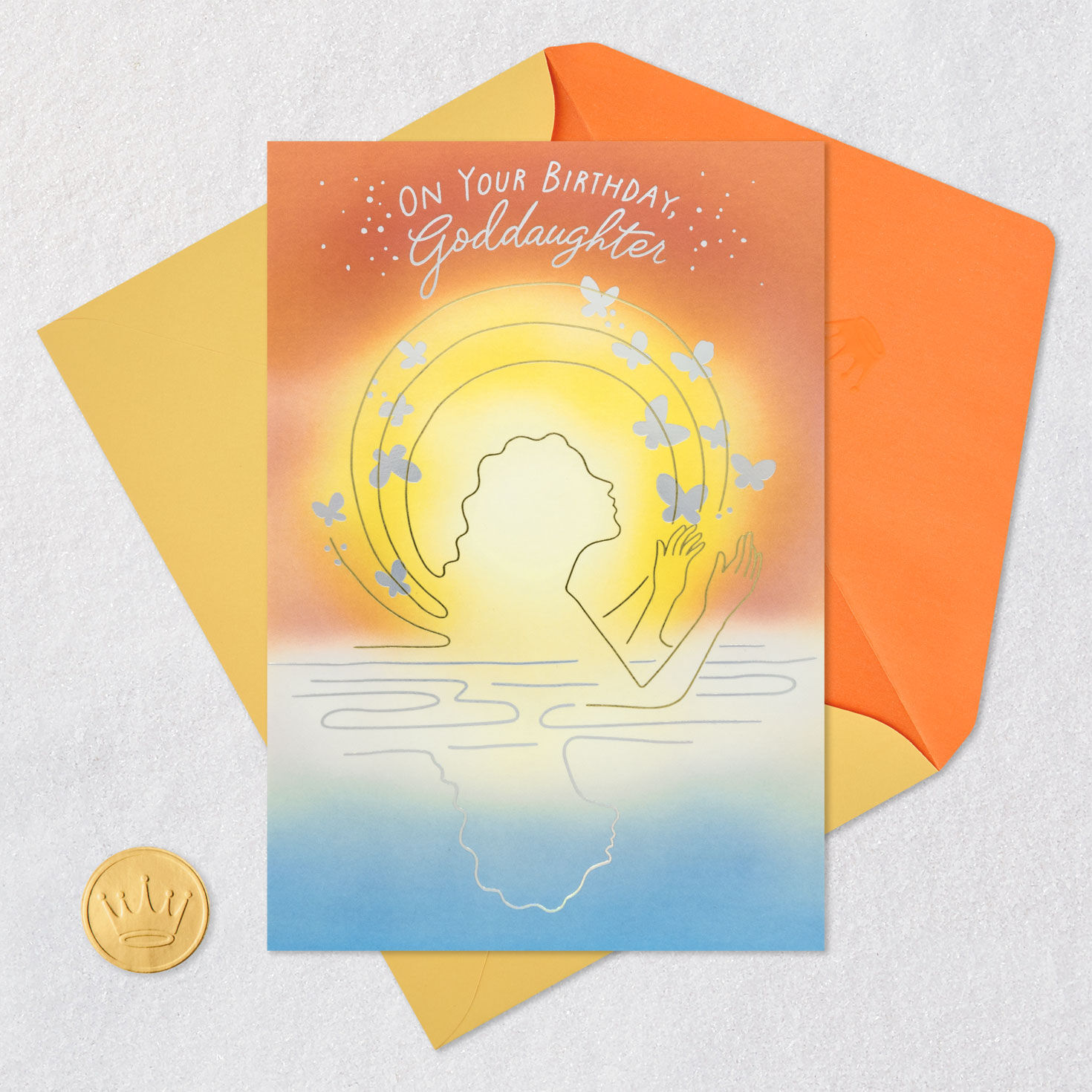 Sunset Girl Silhouette Goddaughter Birthday Card Card Front with Envelope and Gold Seal image number 6