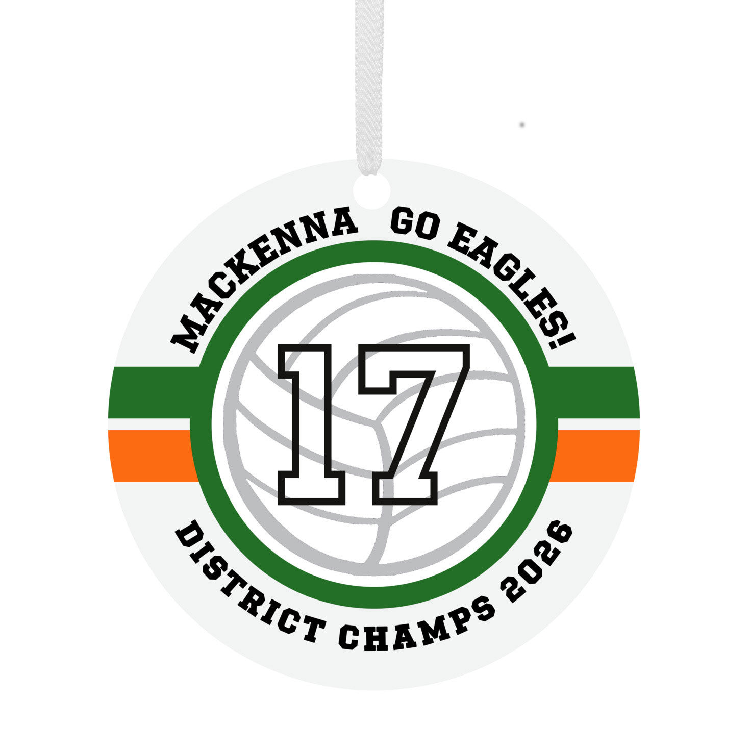 Volleyball Round Metal Personalized Ornament, Custom Text