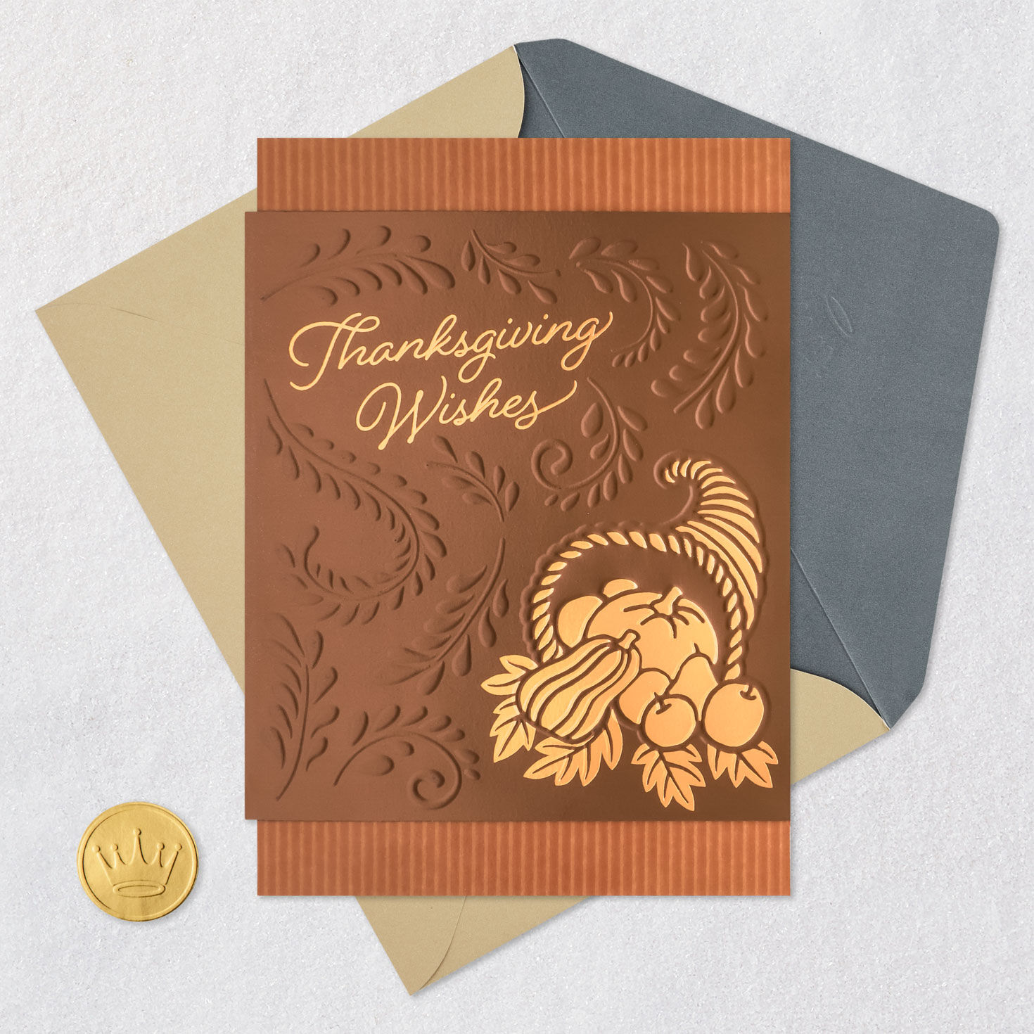Cornucopia Thanksgiving Card Card Front with Envelope and Gold Seal image number 5