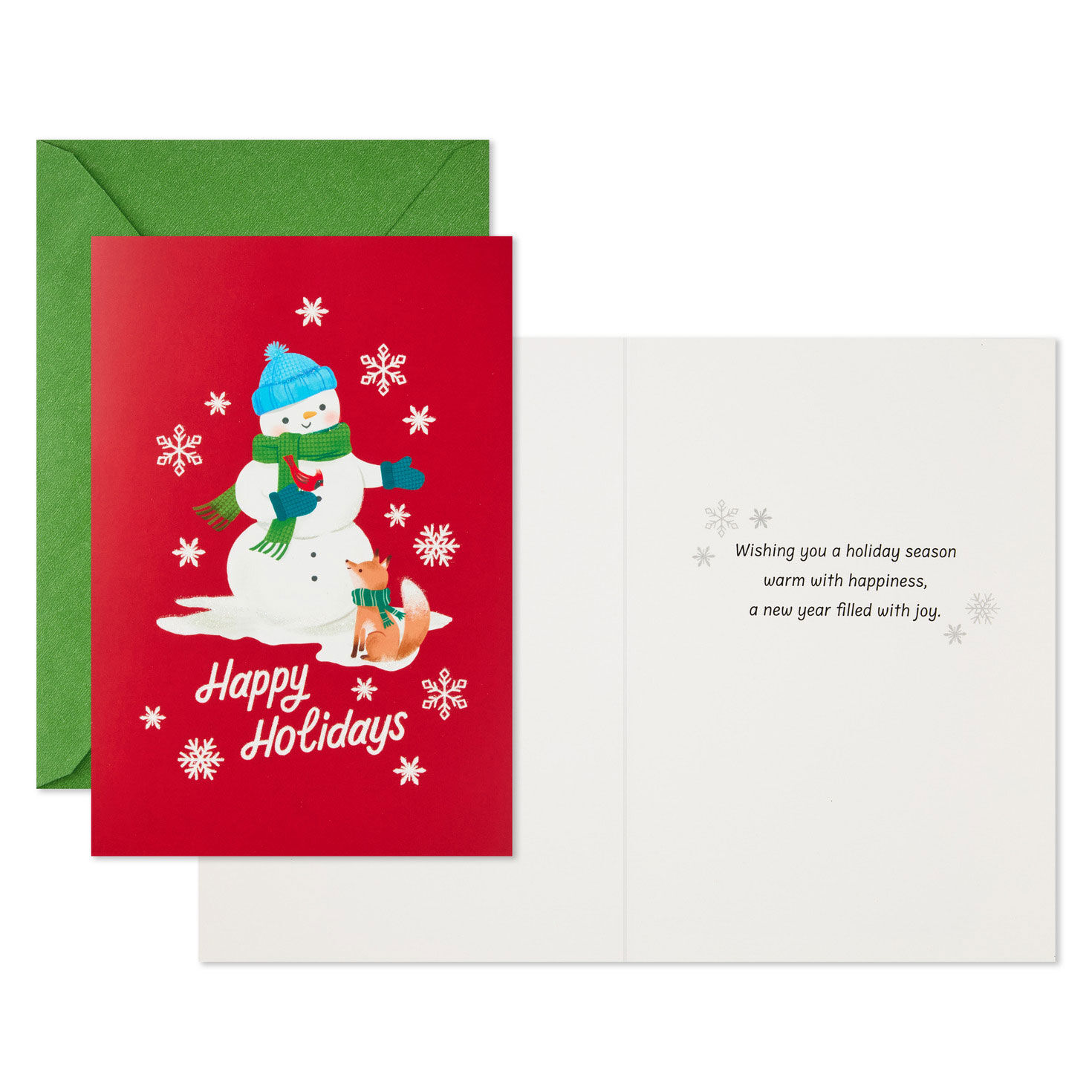 Snowman and Fox Boxed Christmas Cards Card Front with Sentiment image number 3