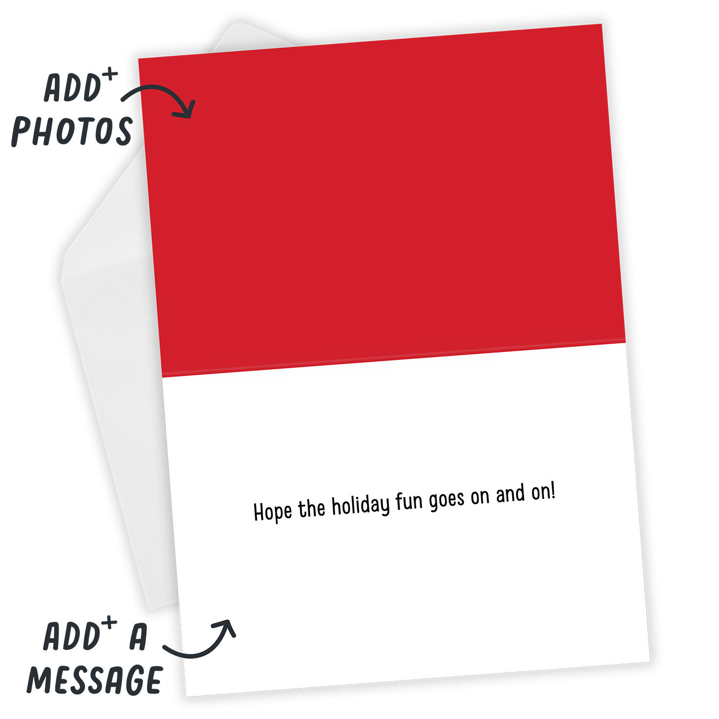 Snoopy Skating on Cheer Personalized Holiday Card Open Card with Envelope indicating personalization image number 3