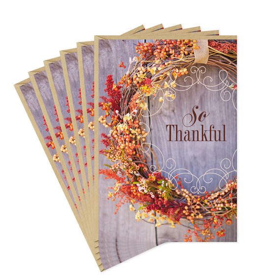 So Thankful Fall Wreath Thanksgiving Cards, Pack of 6, , large image number 1