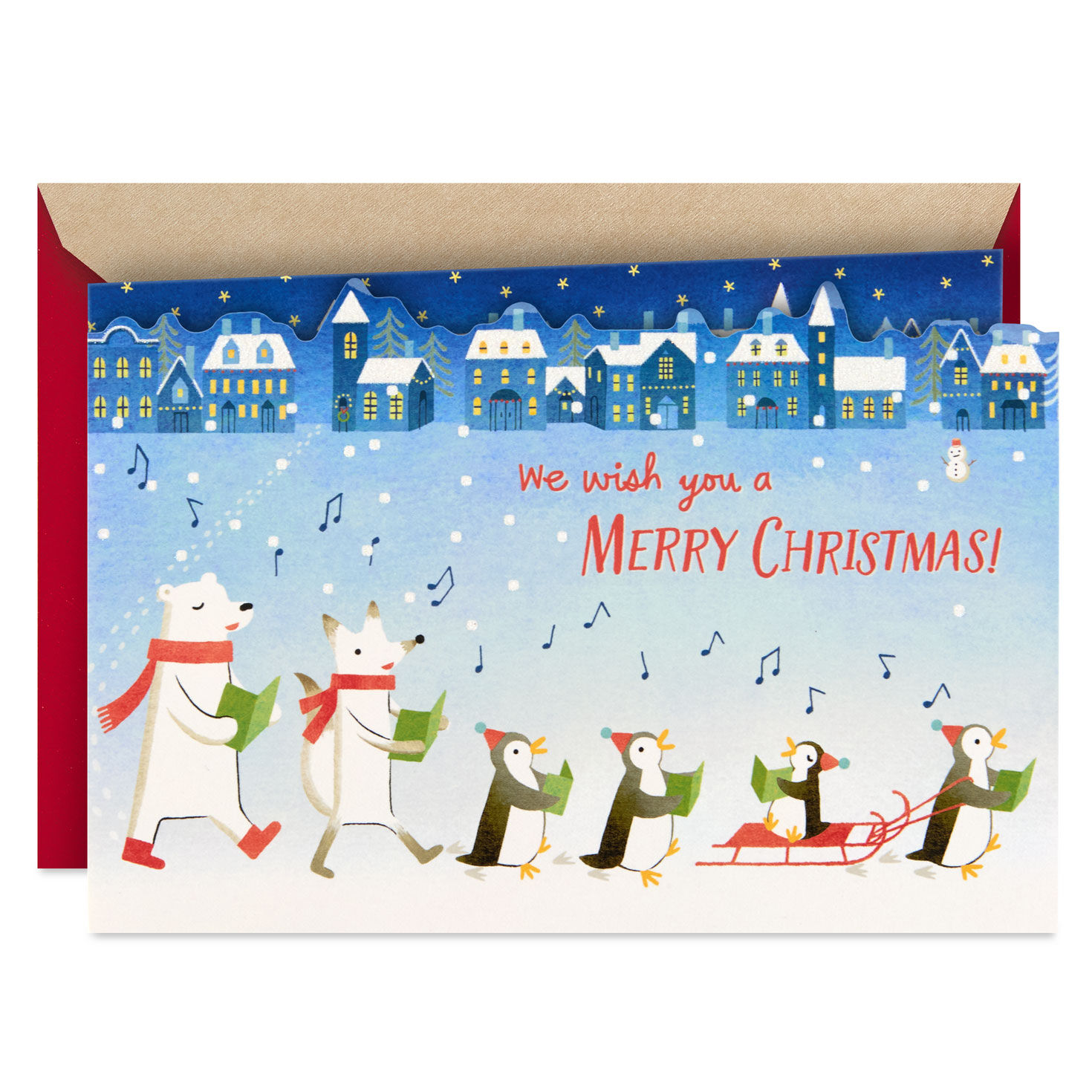 Penguin and Polar Bear Carolers Pop-Up Christmas Card