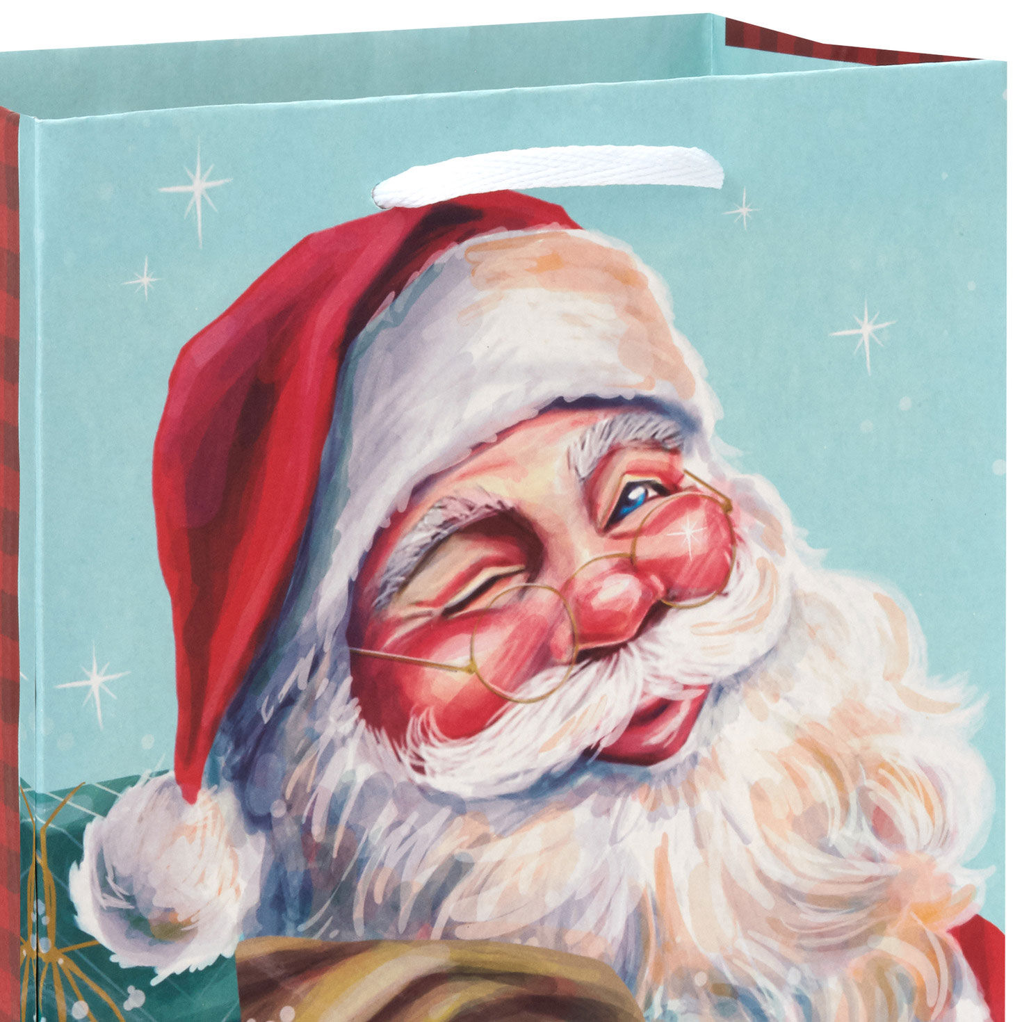 Santa, Snowman, Poinsettias Medium Gift Bag Bundle Handle Detail image number 4