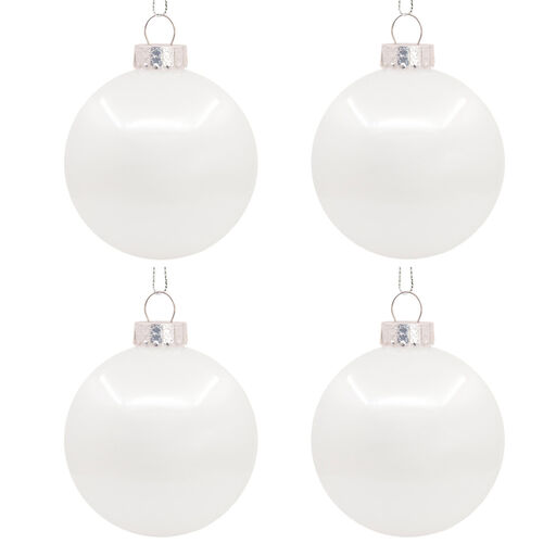4-Piece Large White Shatterproof Christmas Ornaments Set, 